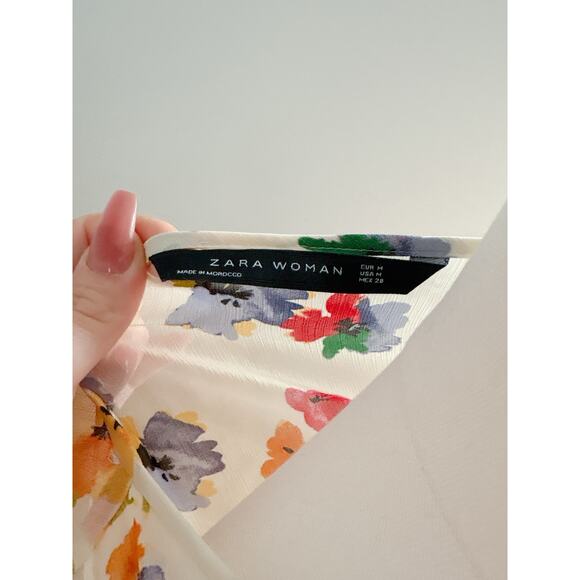 Zara Sheer Floral Ruffle Long Sleeve Blouse Women’s Medium Romantic Garden Party - Picture 9 of 9